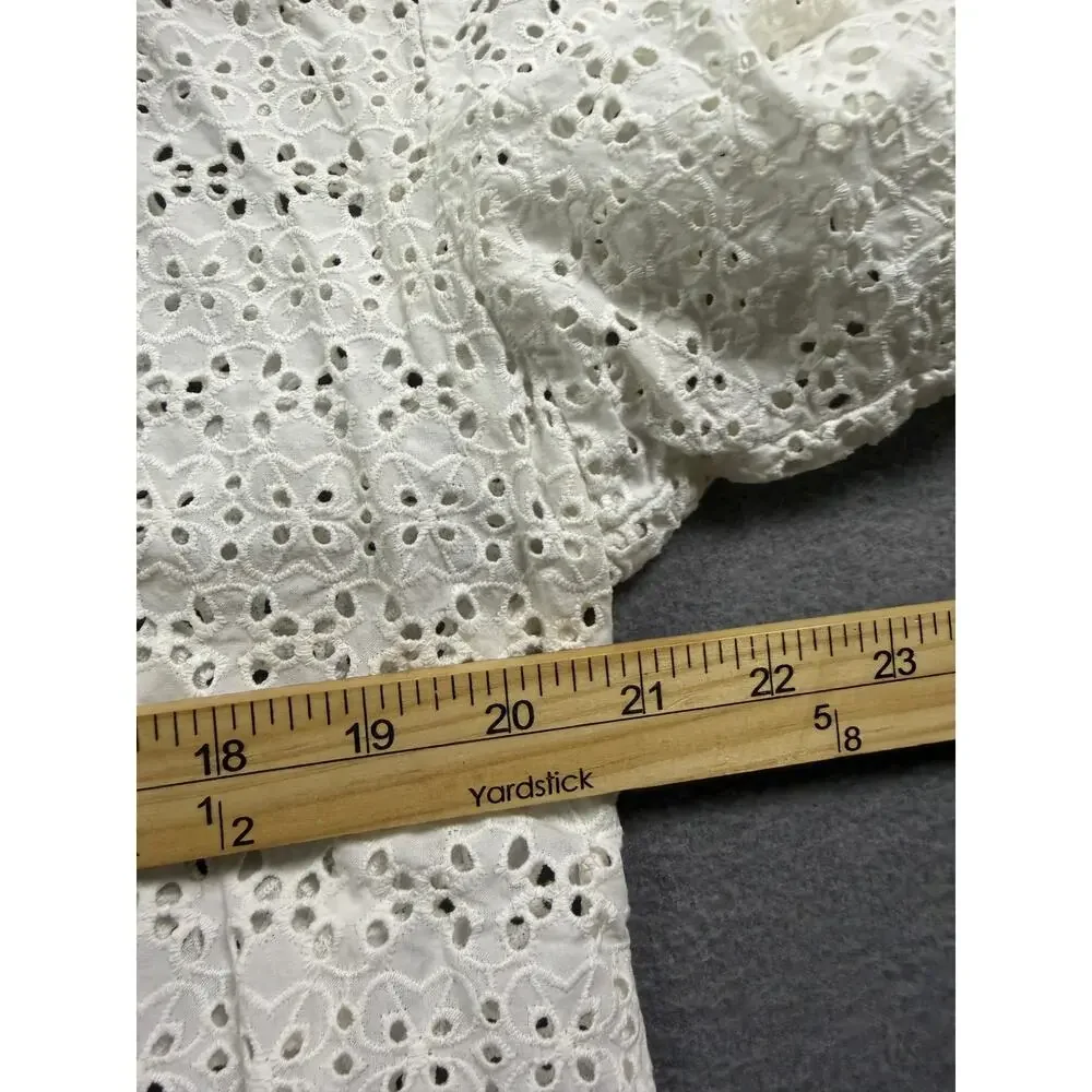 Tory Burch White Eyelet Lace Tunic Top Blouse V-Neck 3/4 Sleeve Women's Size XL